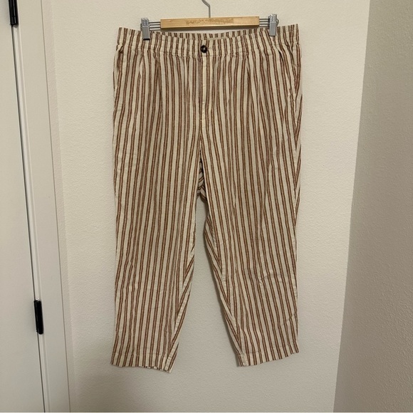 Madewell Linen-Cotton Track Trousers Off White Brown Striped Size XL Women’s - Picture 2 of 7